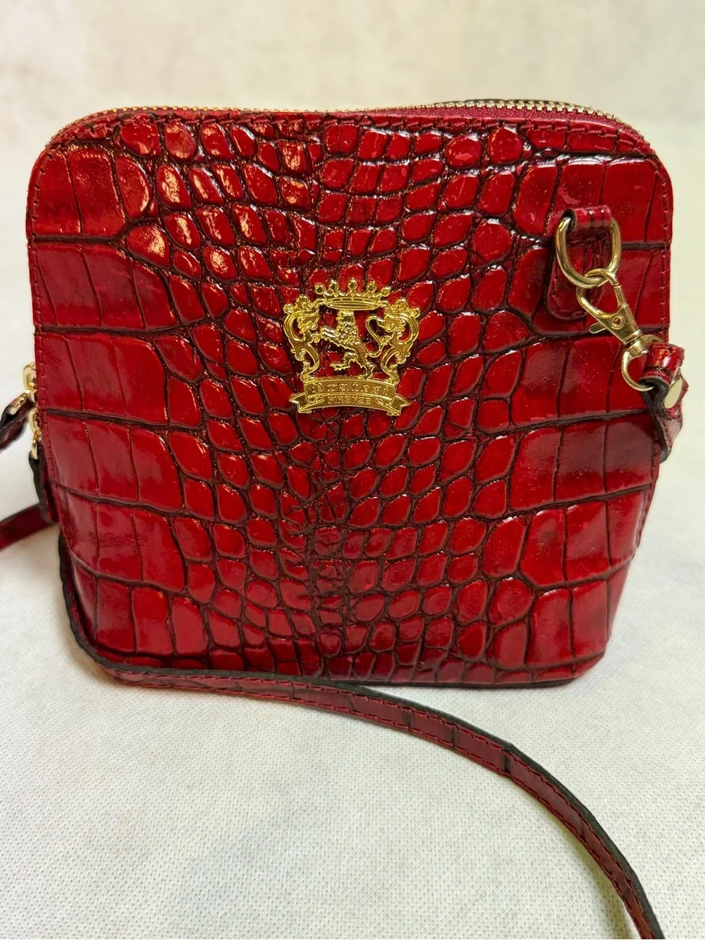 Vintage Firenze Red Croc Embossed Leather Mini Crossbody Bag made in Italy Gold - Picture 2 of 15